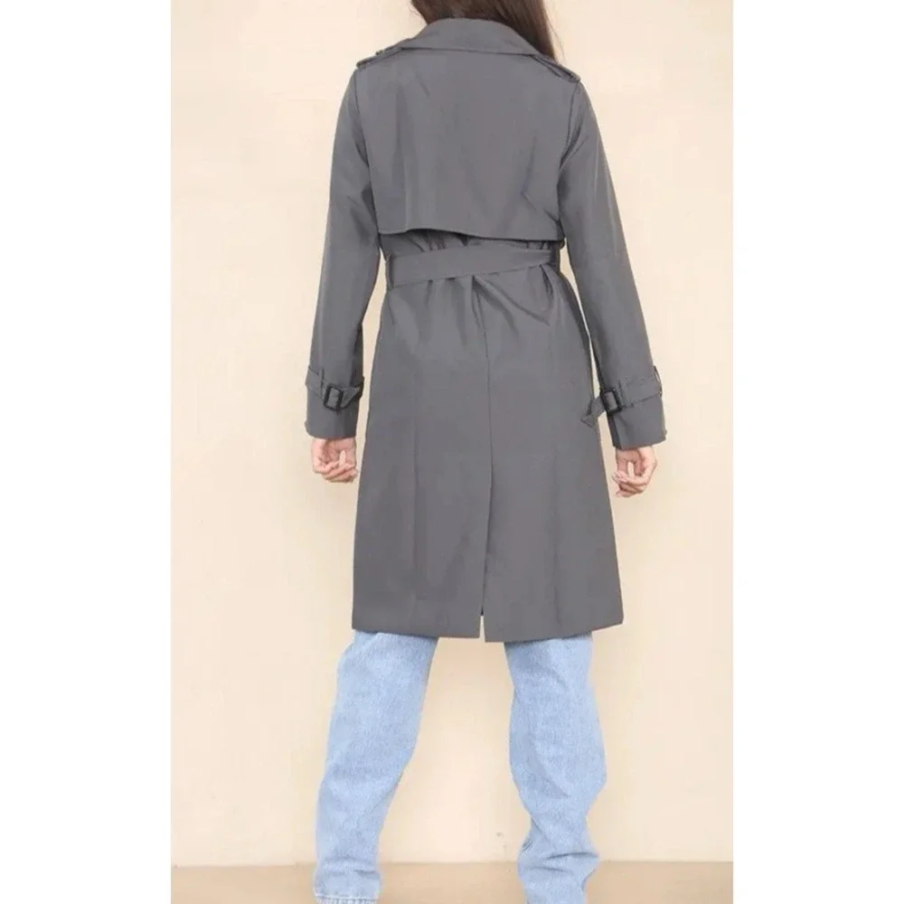 Katch Me Women's L Notch‎ Lapel Double Breasted Belt Trench Coat Gray NEW